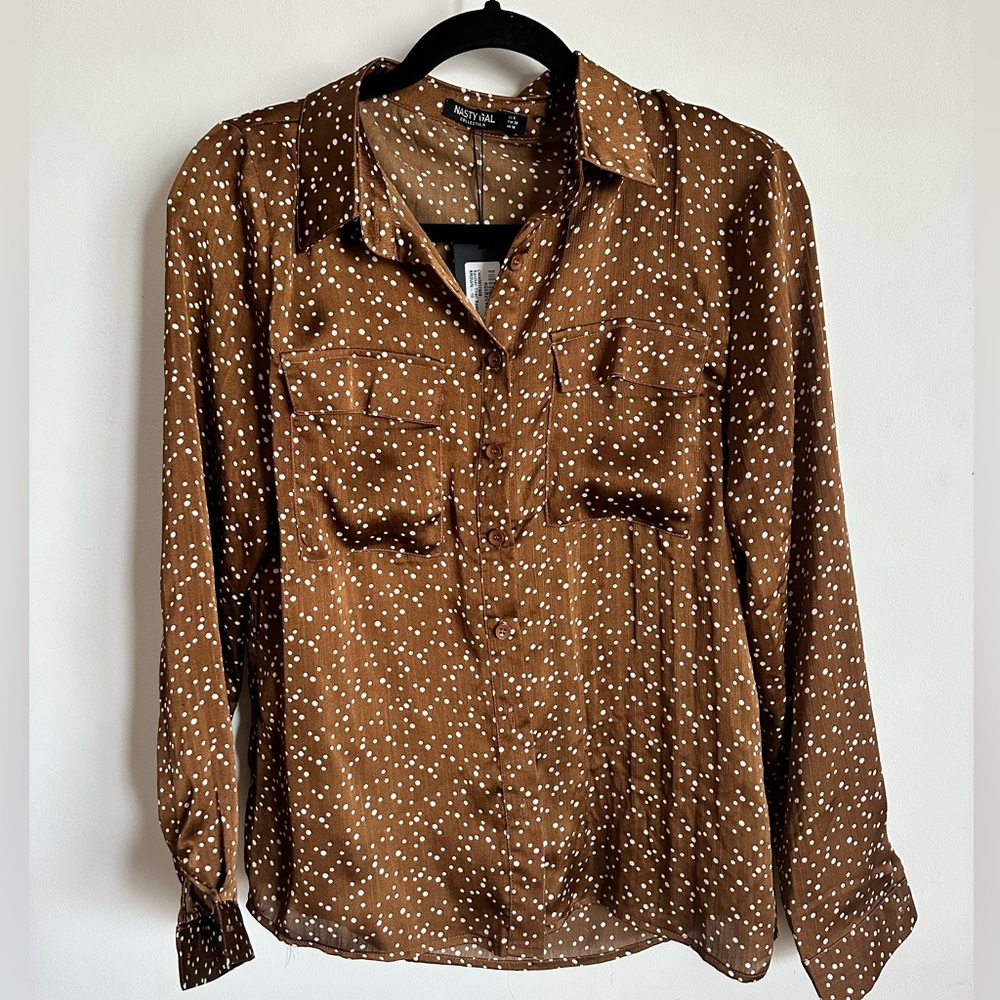 Nasty Gal Brown and White Button Down Shirt